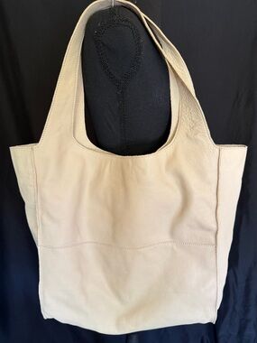 J. Jill Soft Pebbled Leather Tote Bag Cream Ivory Oversized Slouchy Boho